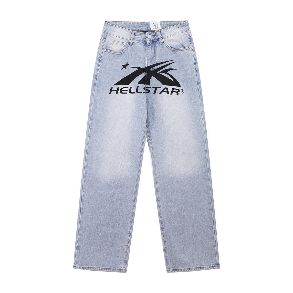 Hellstar Light Blue Washed Graphic Jeans — hero