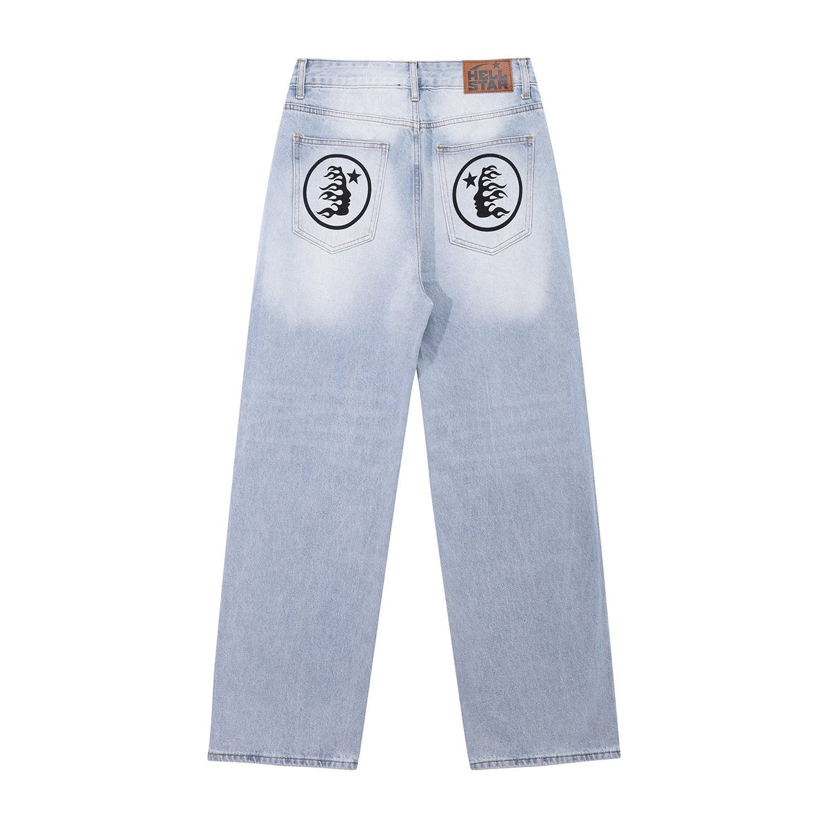 Hellstar Light Blue Washed Graphic Jeans — back