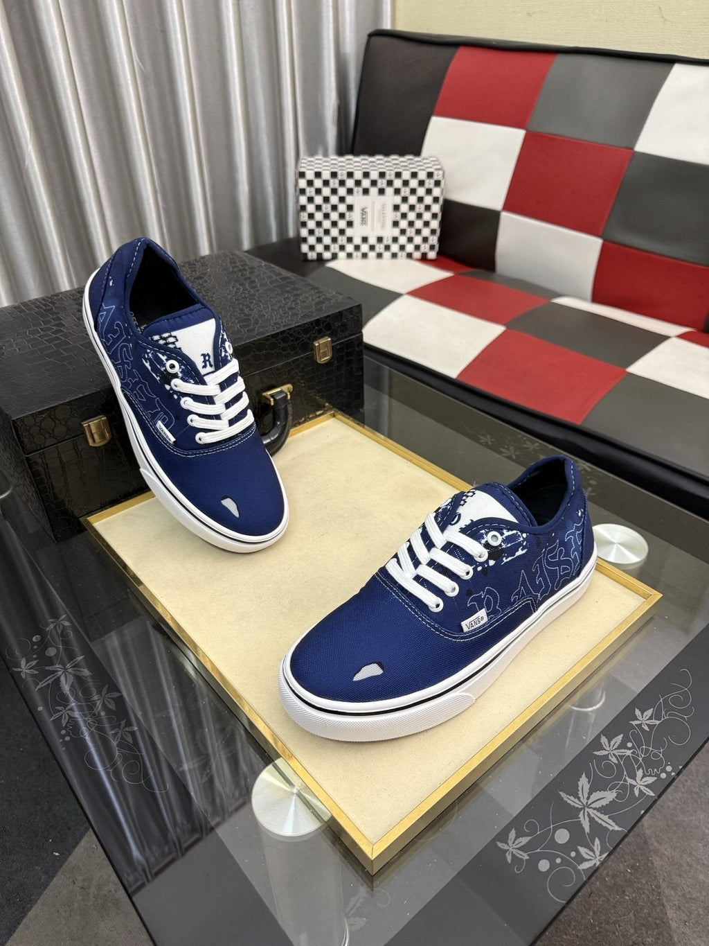Vans Navy Blue Graphic Low-Top Sneakers — side
