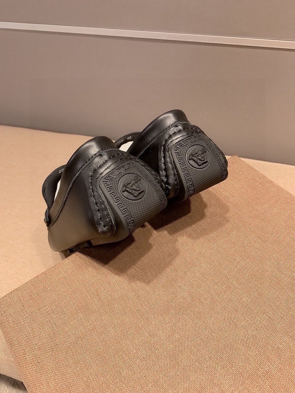 Versace Black Gold-Hardware Loafers — back