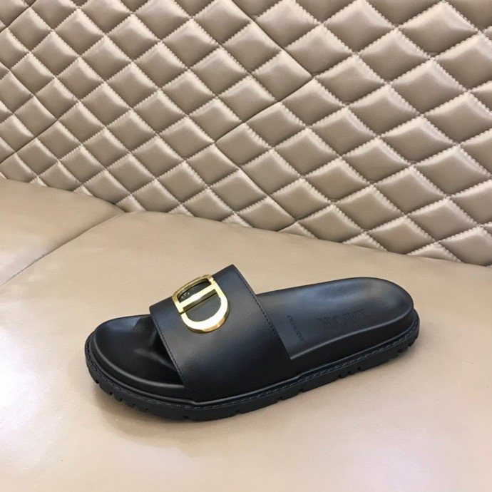 Dior Black Gold-Tone CD Slide Sandals — side