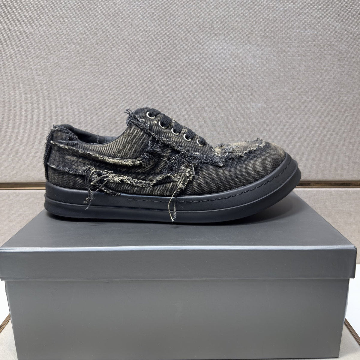 Black & Charcoal Distressed Low-Top Sneakers — side