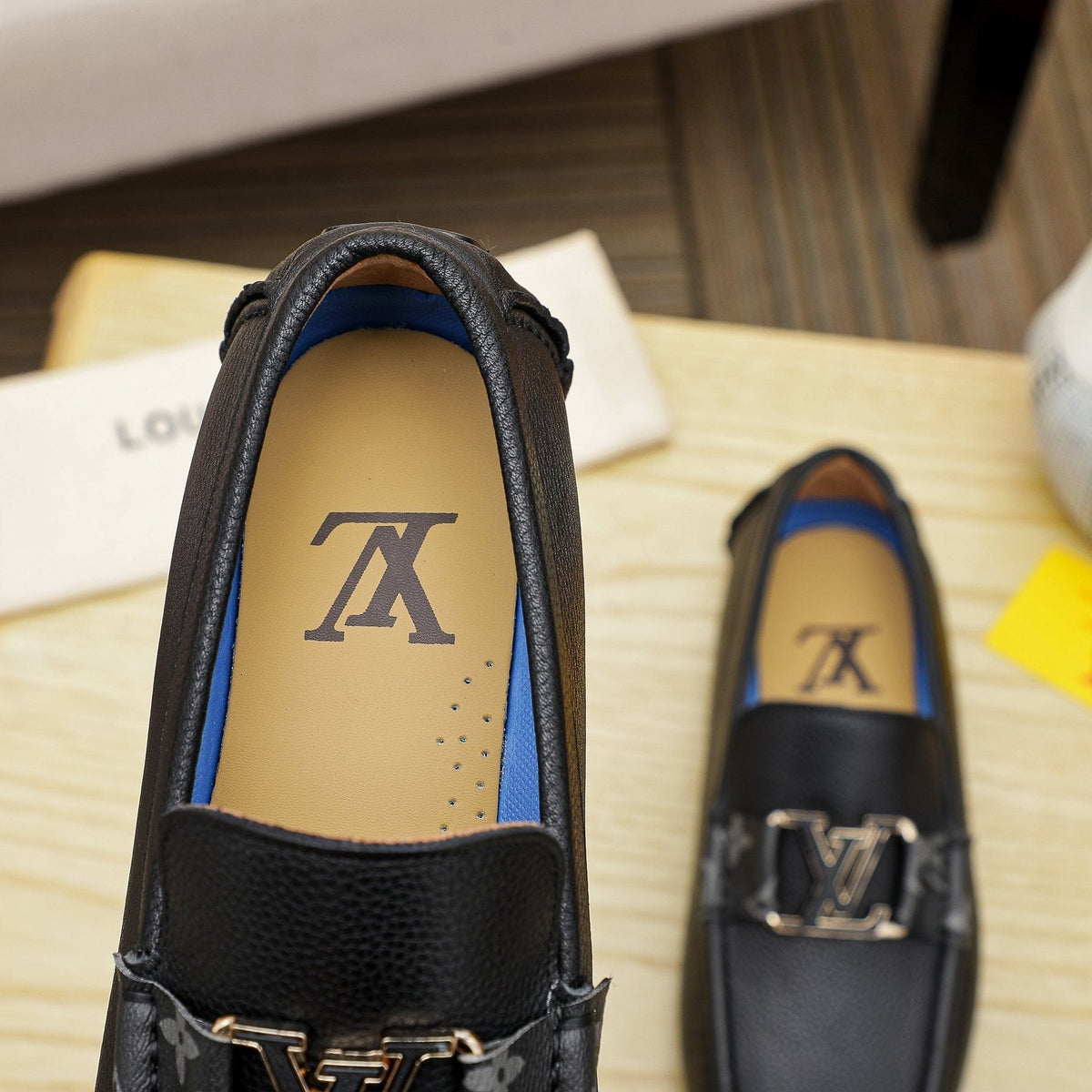Louis Vuitton Black Logo Driving Loafers — detail