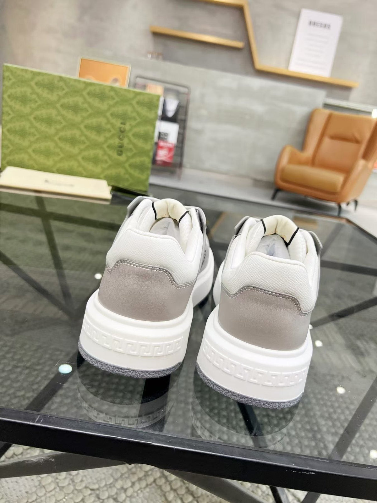 Gucci White and Light Gray Low-Top Sneakers — back