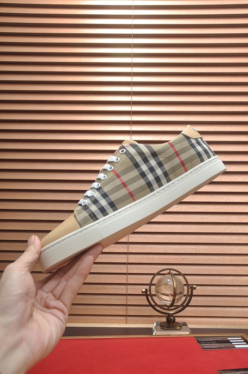 Burberry Beige Plaid Low-Top Sneakers — side