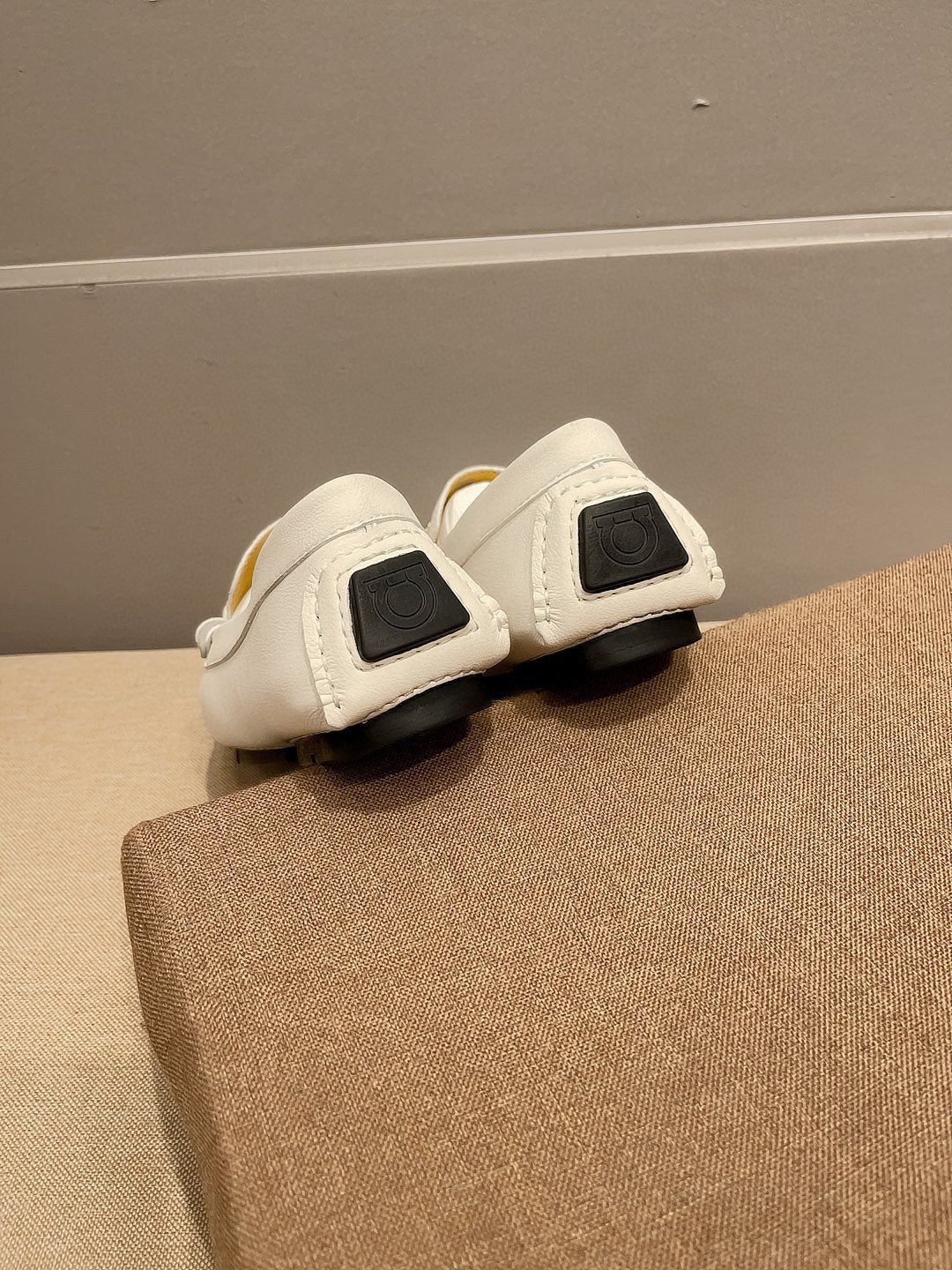 Ferragamo White Hardware Loafers — back