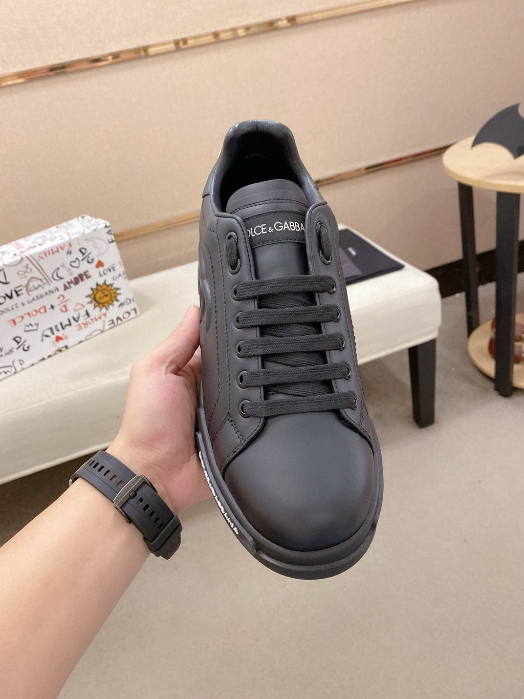 Dolce & Gabbana Black Logo Low-Top Sneakers — front