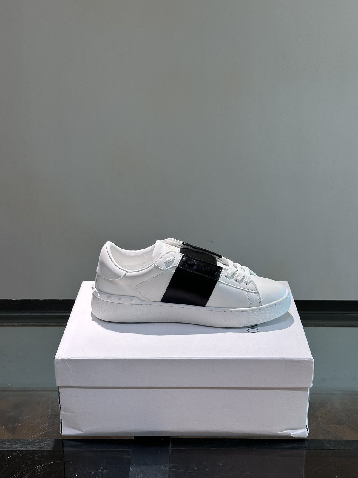 Valentino White Sneakers with Black Strap — hero