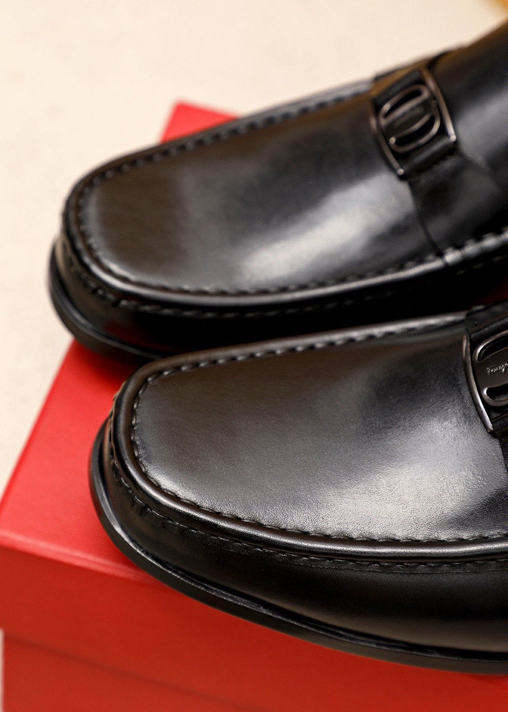 Ferragamo Black Buckle Loafers — detail