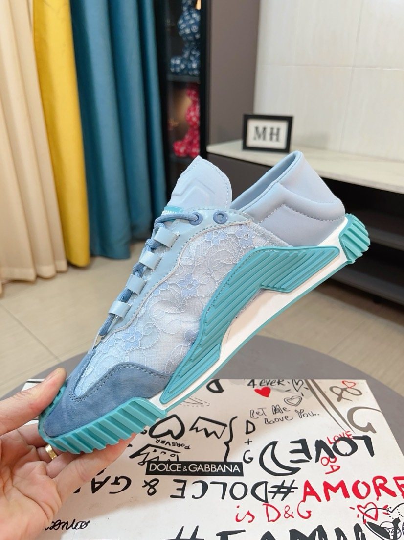 Dolce & Gabbana Turquoise Light Blue & White Sneakers — side