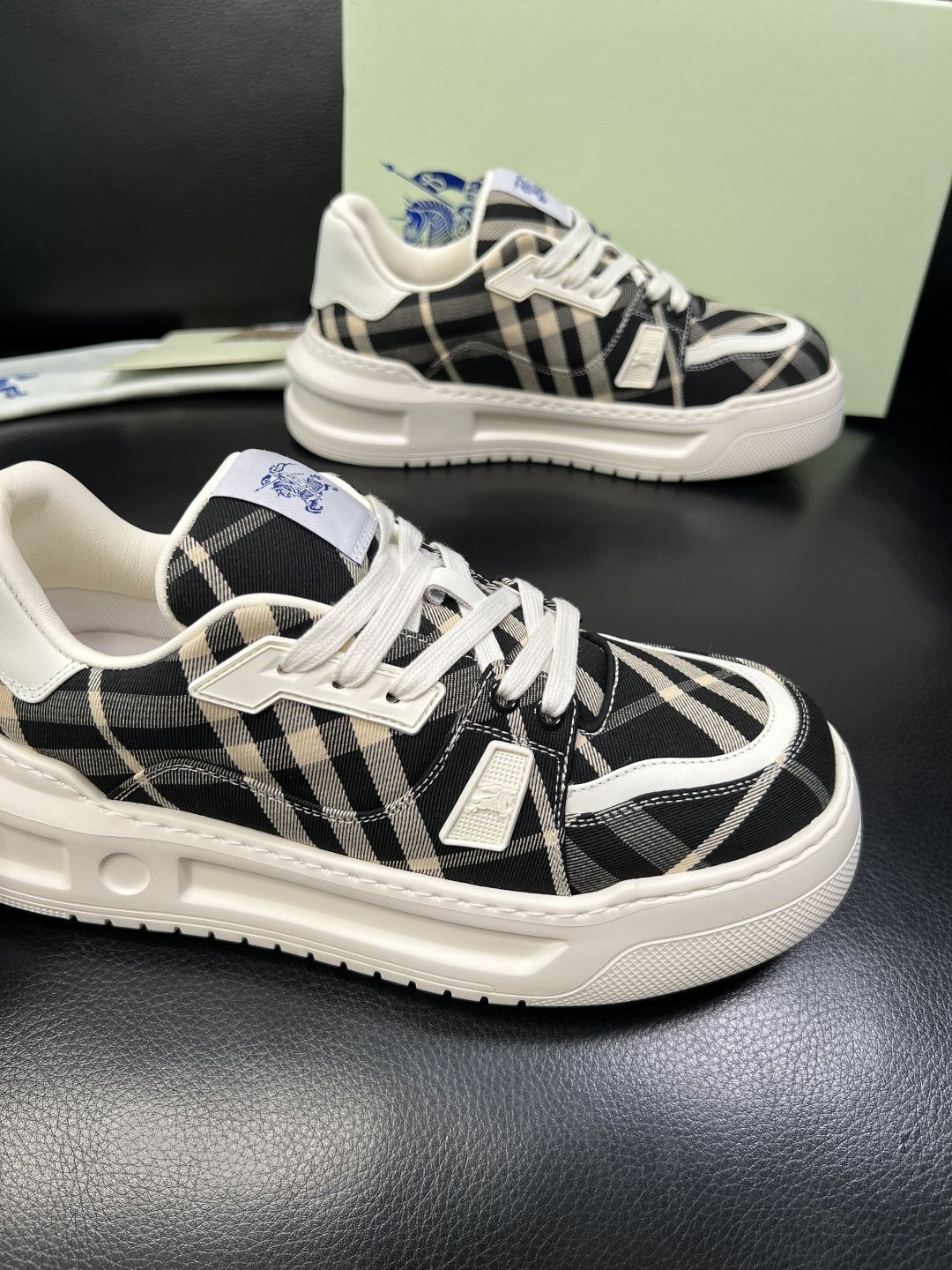 Burberry Black Beige Plaid Low-Top Sneakers — side