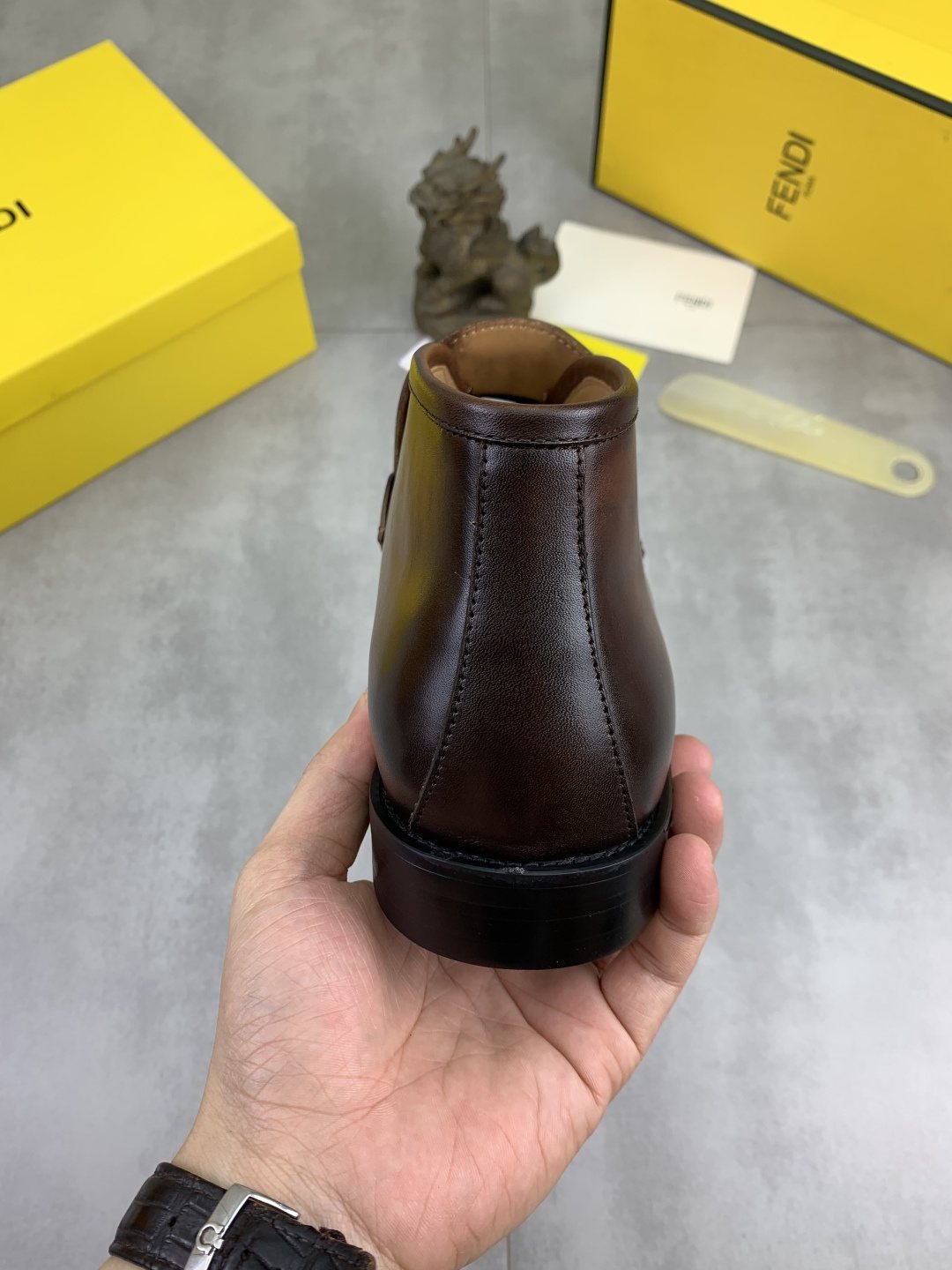 Fendi Embossed Metal-Hardware Slip-On Boots — back
