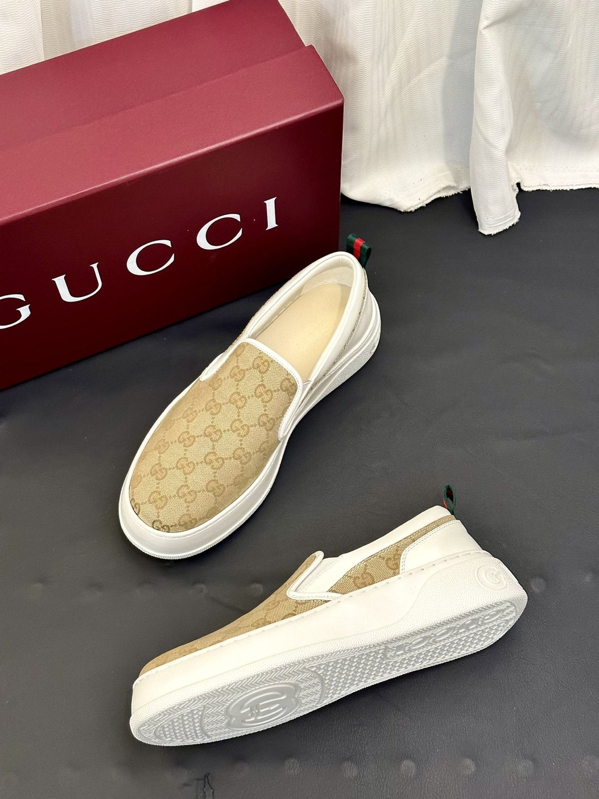 Gucci Patterned Slip-On Shoes — side