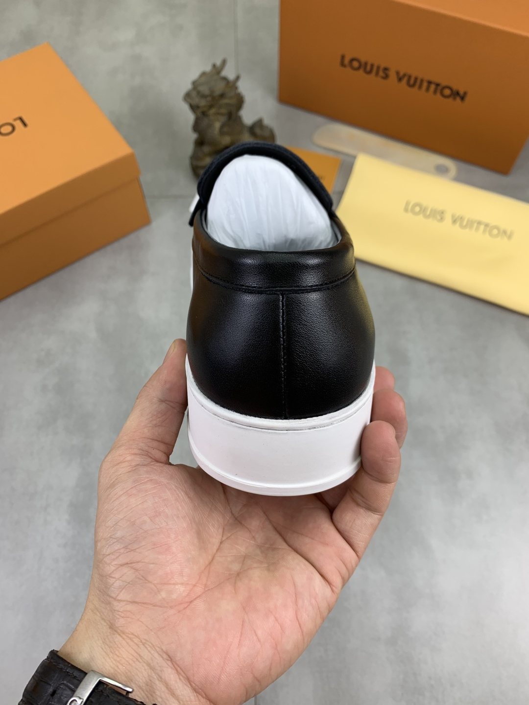 Louis Vuitton Metal Emblem Slip-On Loafers — back