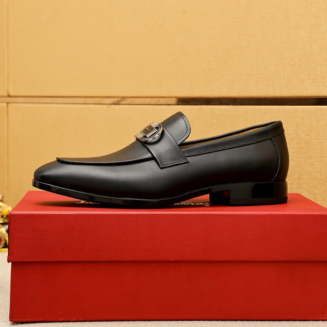 Ferragamo Black Hardware Loafers — side