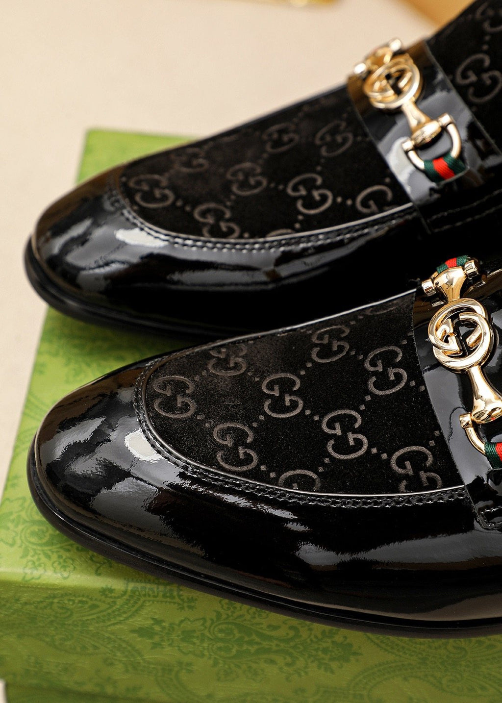 Gucci Patterned Metal Bit Loafers — detail