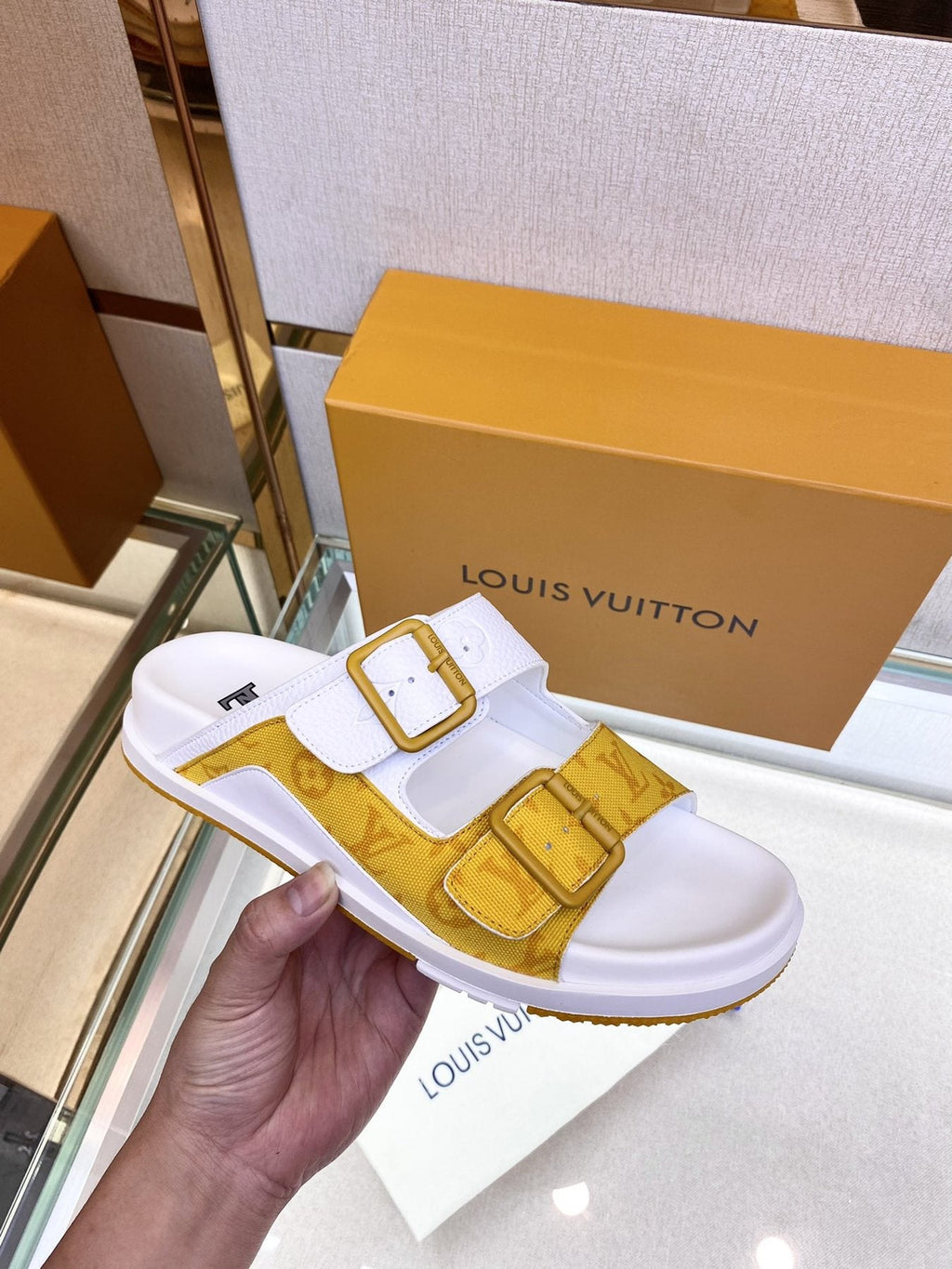 Louis Vuitton Double-Strap Slide Sandals — model