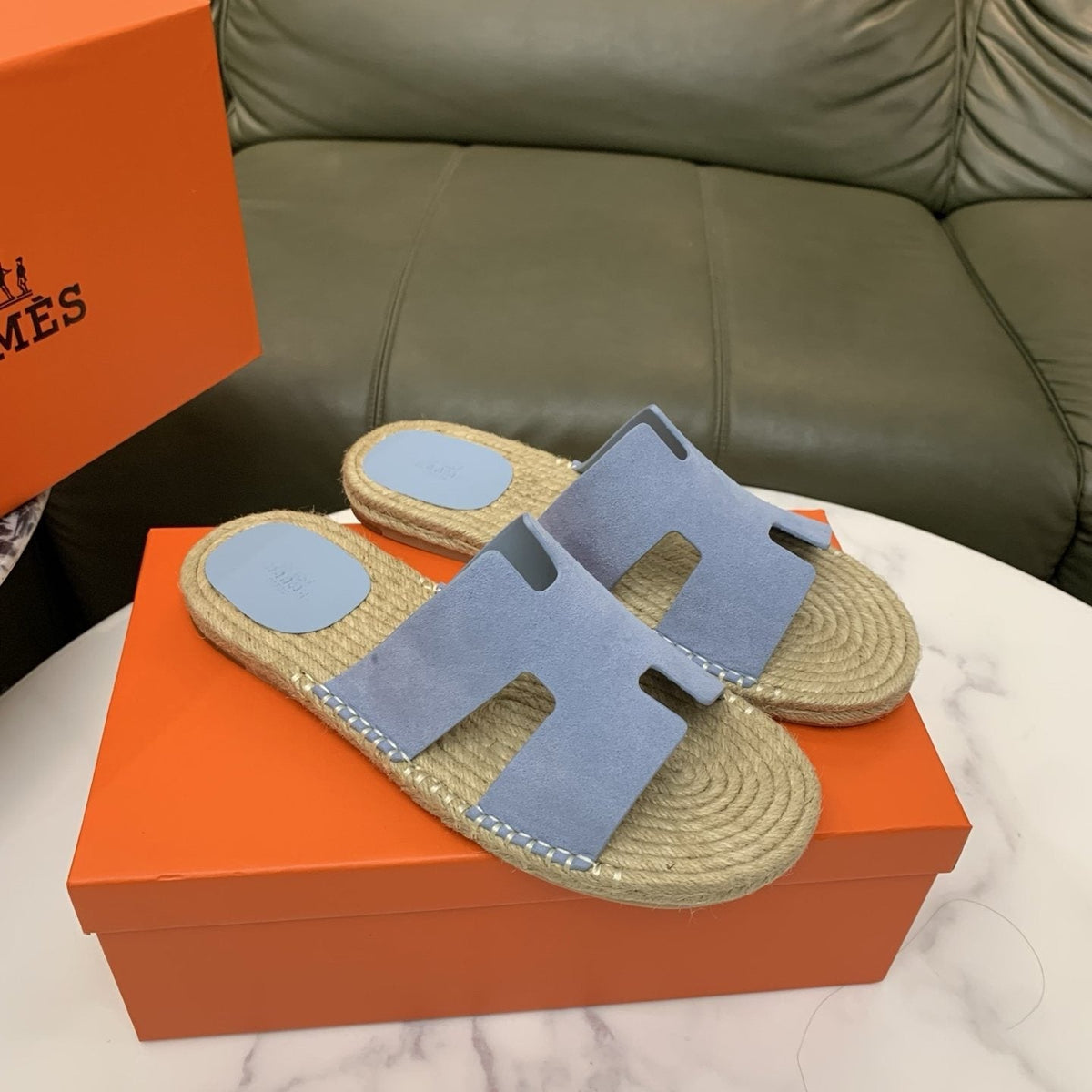 Hermès H-Cut Braided Slide Sandals — front