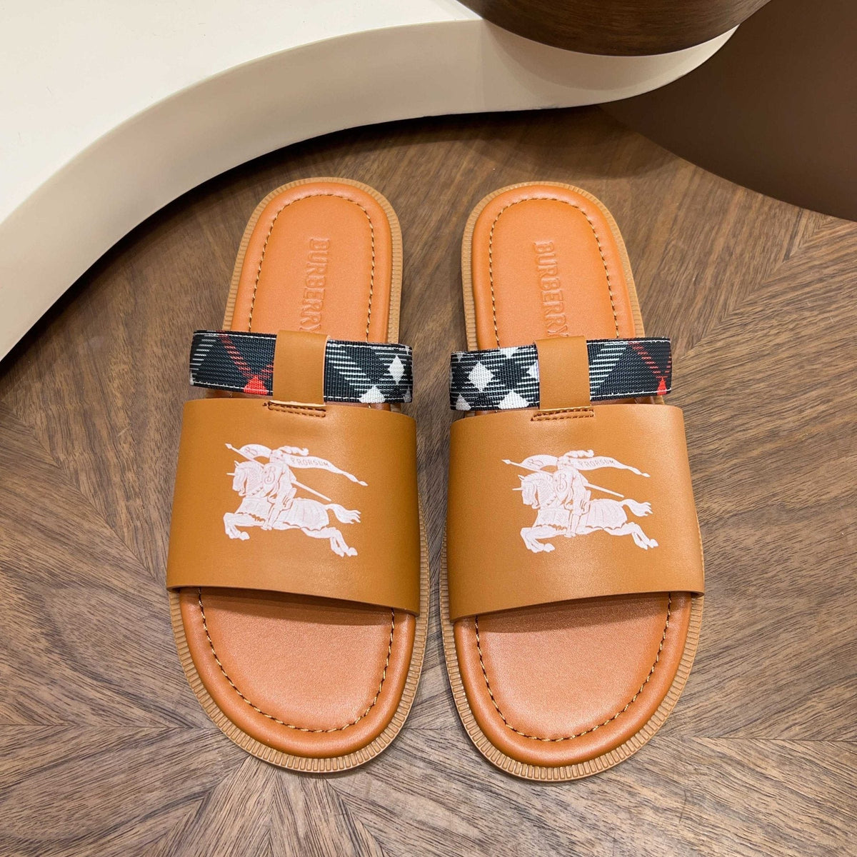 Burberry Checked Accent Slide Sandals — front