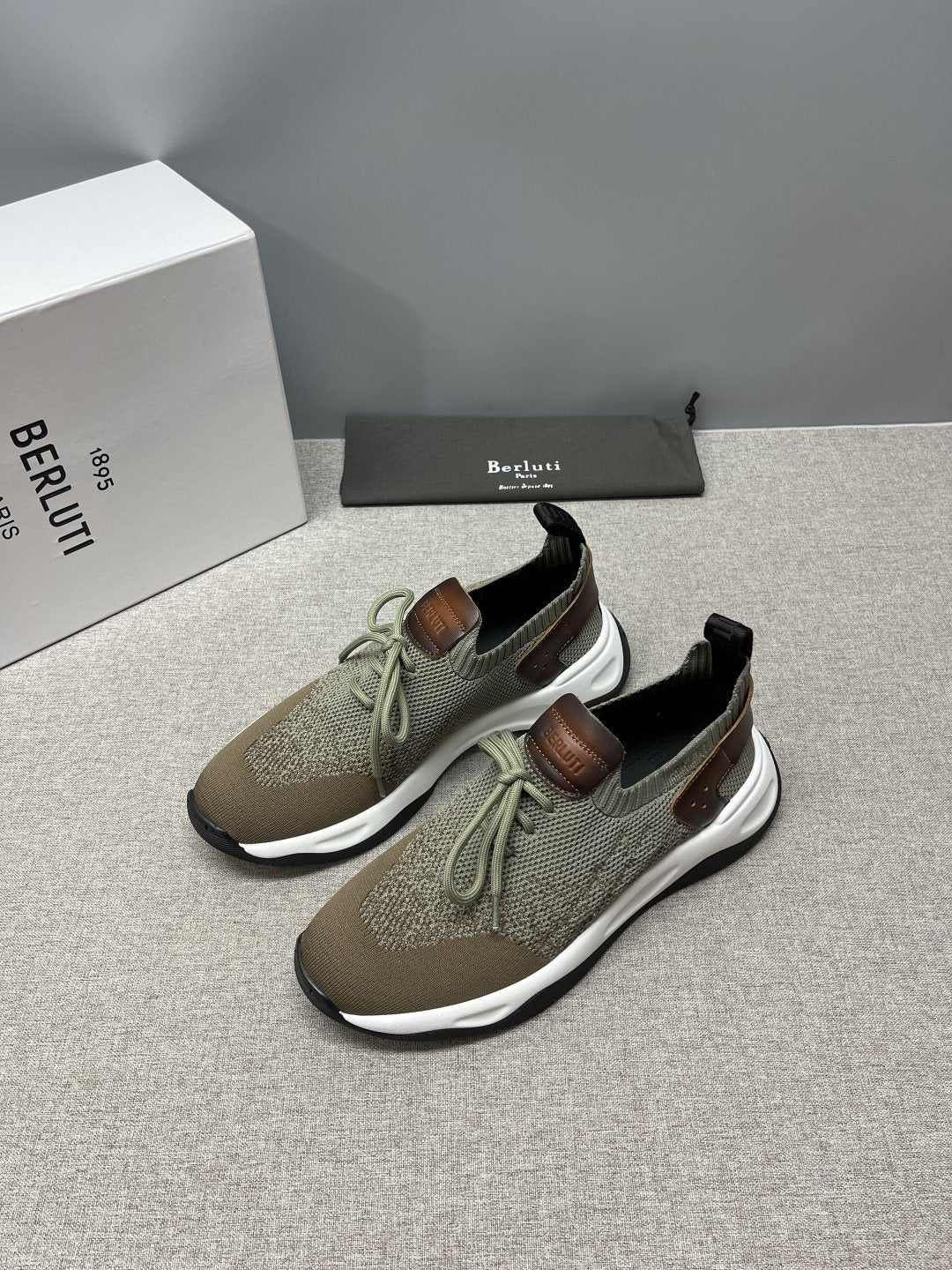 Berluti Blue Knit Lace-Up Sneakers — side