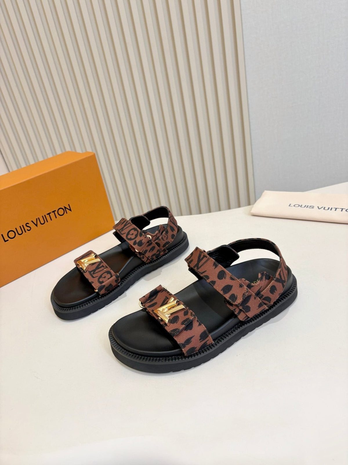 Louis Vuitton Patterned Two-Strap Slide Sandals — front