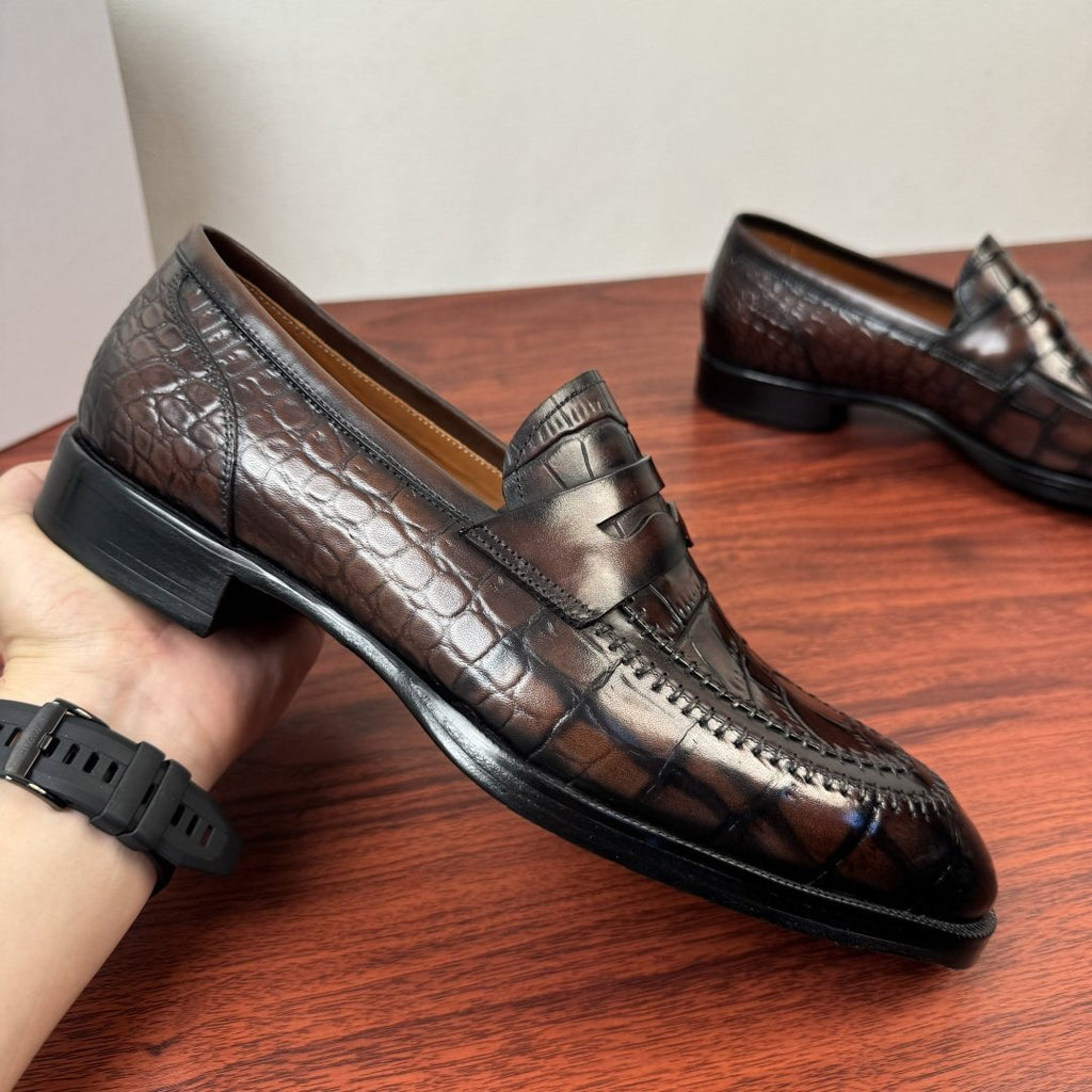 Berluti Embossed Burnished Loafers — detail