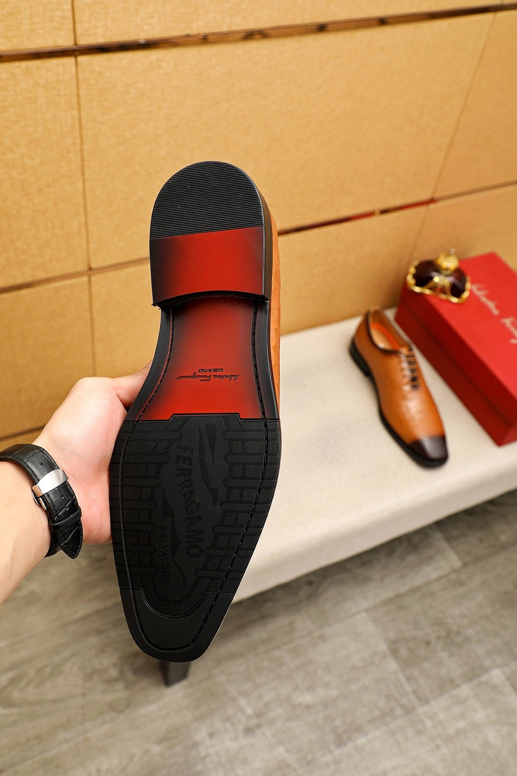 Ferragamo Embossed Lace-Up Dress Shoes — back
