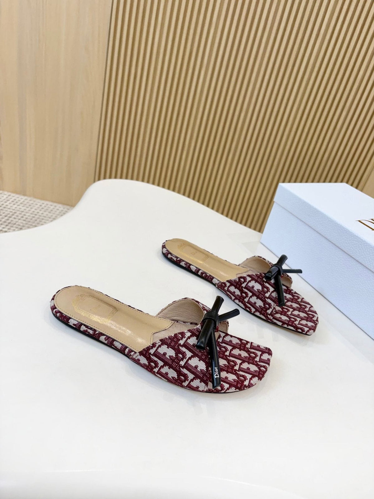 Dior Bow Flat Mule Sandals — front